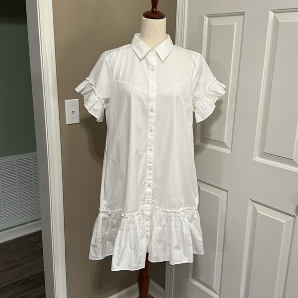 J.Crew Ruffle-hem shirtdress in white cotton poplin - Picture 2 of 10